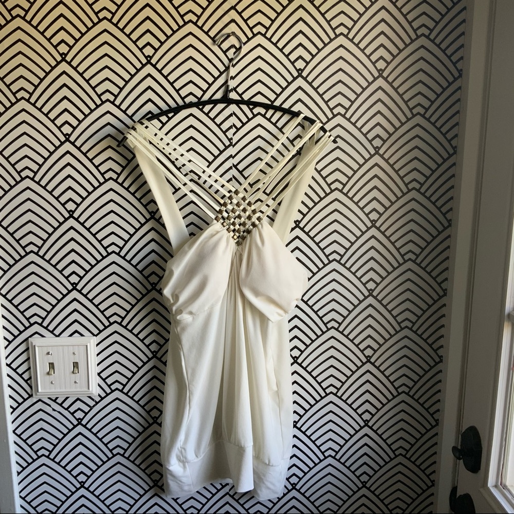 2000s tank halter top white cross cross tank top flattering y2k fairy core